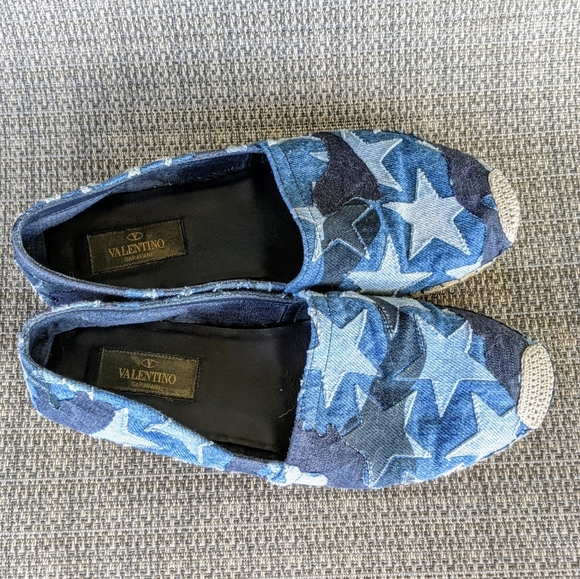 VALENTINO Blue Camo Denim Stars Espadrilles 38